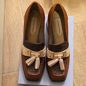 Antonio Melani Tan and Cream Tassel Loafers